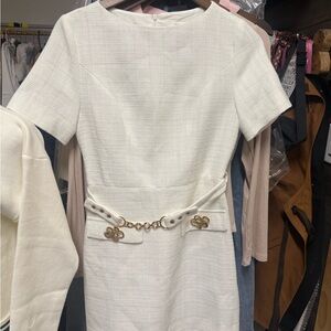 Commense White Mini Dress with Gold Details